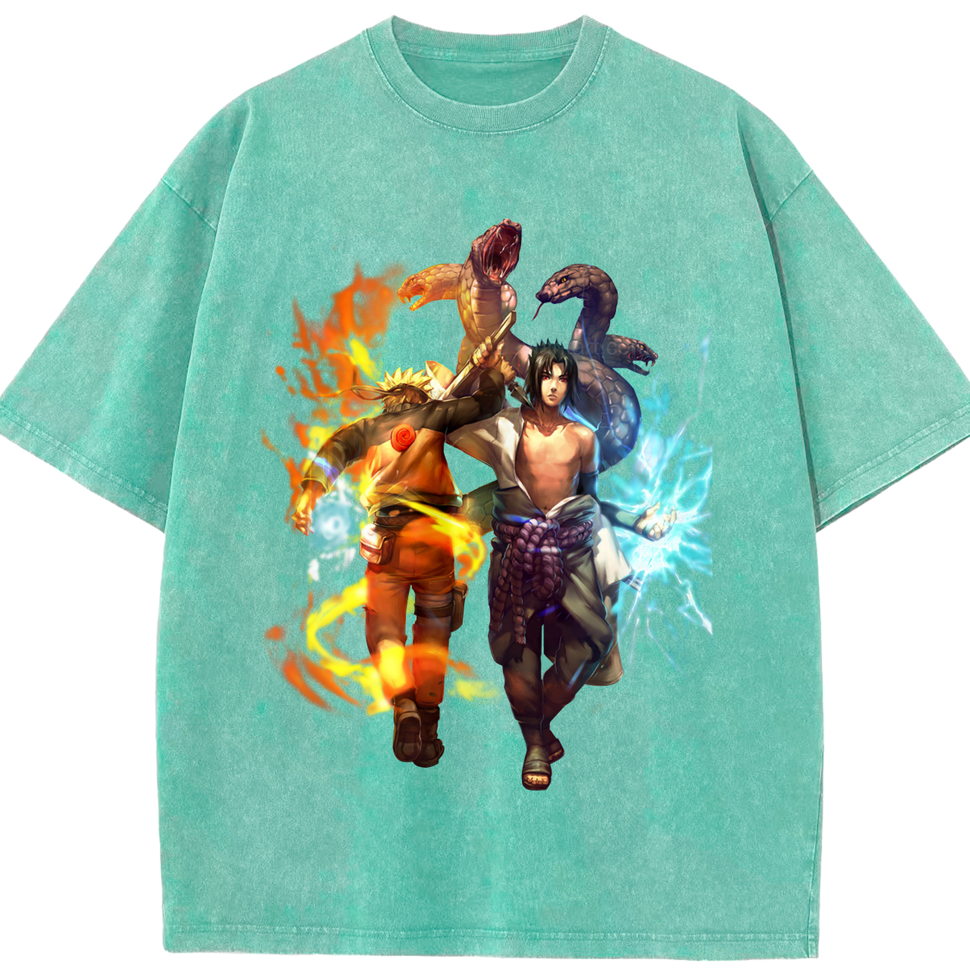 （画像用） NARUTO -ナルト- うちは サスケ Uchiha Sasuke 綿100% ヴィンテージ風 半袖Tシャツ（フロントプリント）
